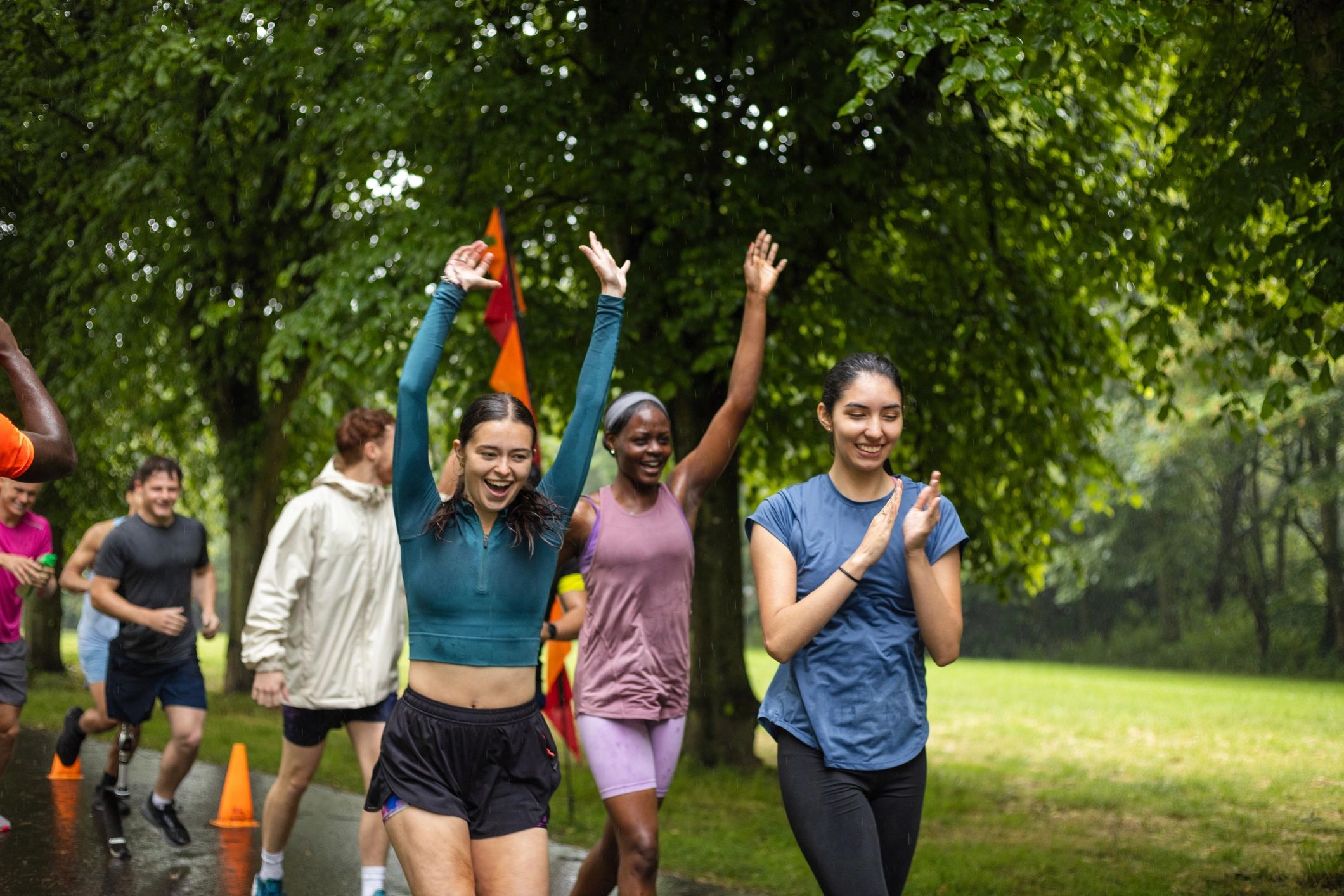 Community members celebrating during a nonprofit athletic event